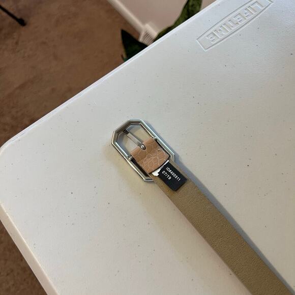 Tan Vegan Leather Snake Skin Silver Buckle Belt Size Small - Medium - Picture 6 of 9